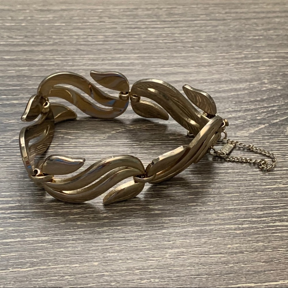 Vintage Monet Gold Wave Chunky Bracelet 1950s